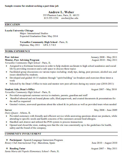 Part Time Work Resume