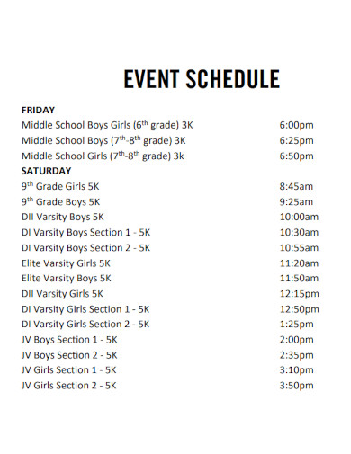 Printable Event Schedule