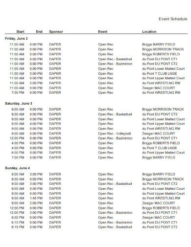 Sample Event Schedule