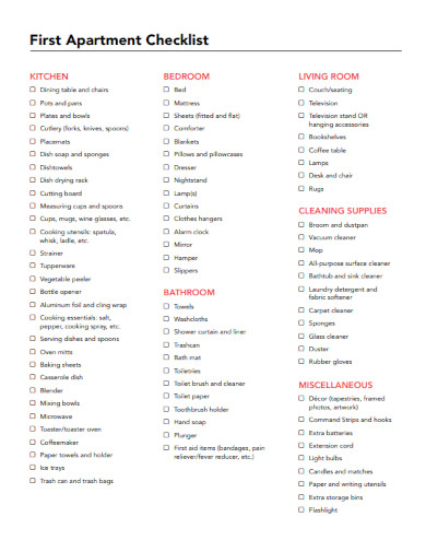 Sample First Apartment Checklist