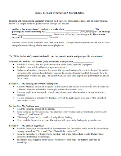 Sample Format For Reviewing A Journal Article