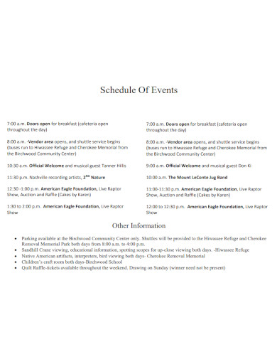 Schedule of Creative Events