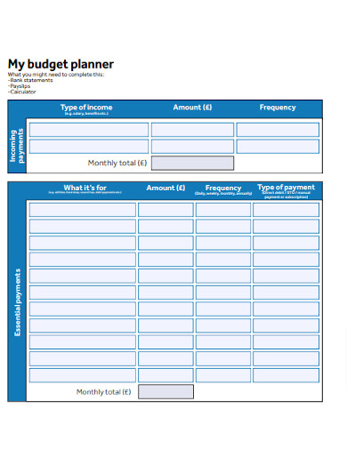 Single Person Budget Planner