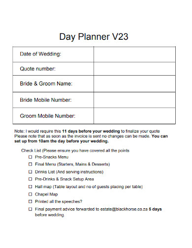 Wedding Checklist Day Planner