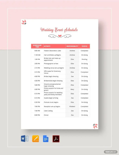 Wedding Event Schedule