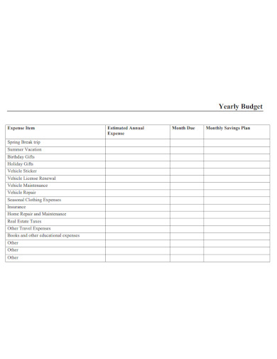 Yearly Budget
