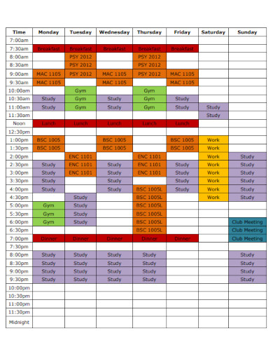 Basic Weekly Work Schedule