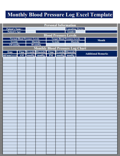 Blood Pressure Log Sheet Excel