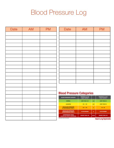 Blood Pressure Tracker Log Sheet