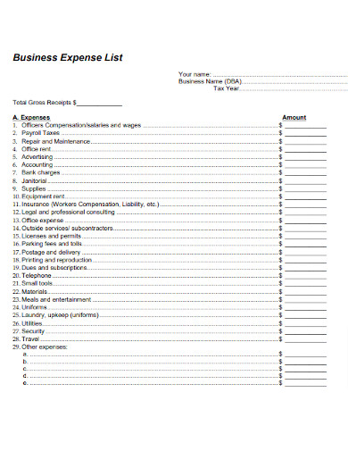 Business Expense List