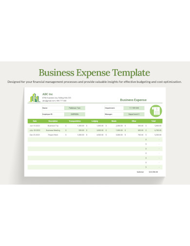 Business Expense Sheet