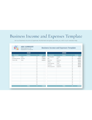 Business Income Expenses Worksheet