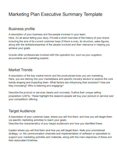 Business Marketing Plan Executive Summary