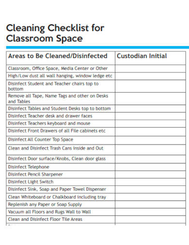 Classroom Cleaning Checklist