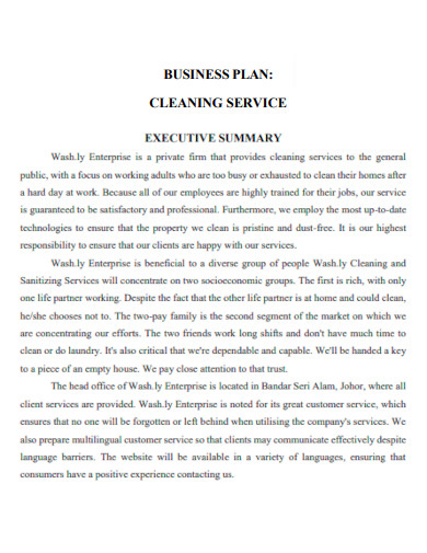 Cleaning Service Business Plan Executive Summary