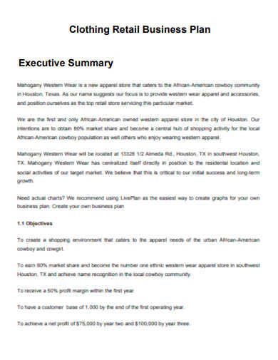 Clothing Business Plan Executive Summary