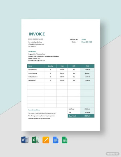 Construction Cleaning Invoice