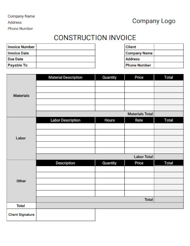 Construction Client Invoice