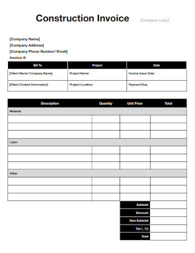 Construction Project Invoice