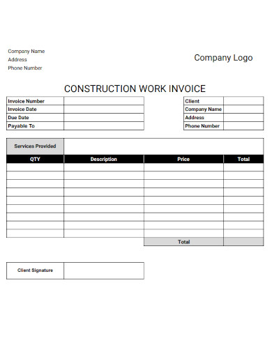 Construction Work Invoice Example