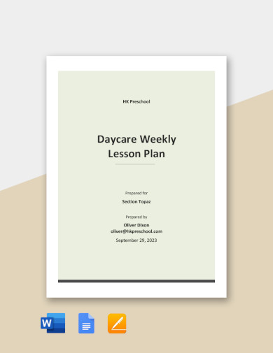 Daycare Weekly Lesson Plan