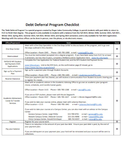 Debt Deferral Program Checklist