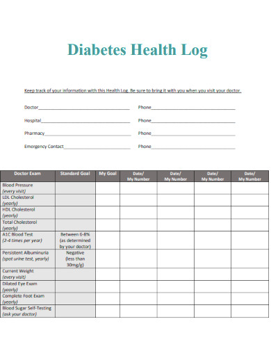 Diabetes Blood Pressure Log Sheet