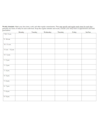 Editable Weekly Work Schedule