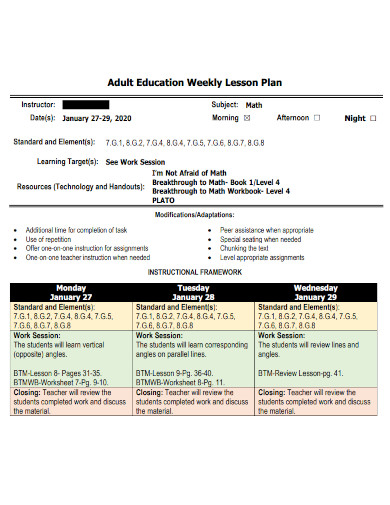 Education Weekly Lesson Plan