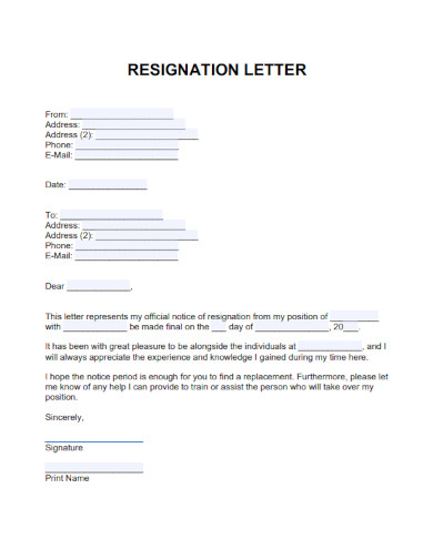 Employee Blank Resignation Letter