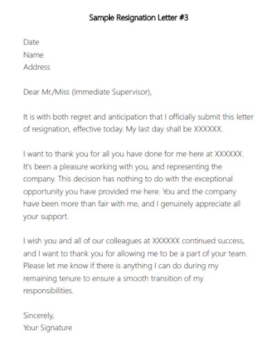 Employee Immediate Resignation Letter