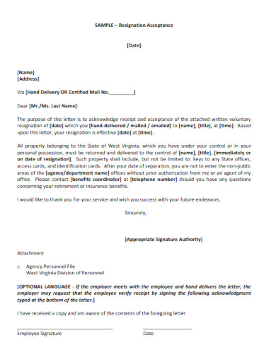 Employee Resignation Acceptance Letter