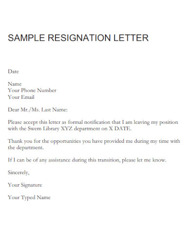 Employee Resignation Basic Letter