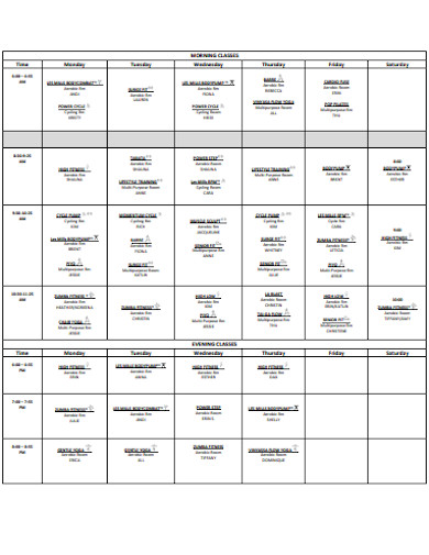 Fitness Monthly Schedule