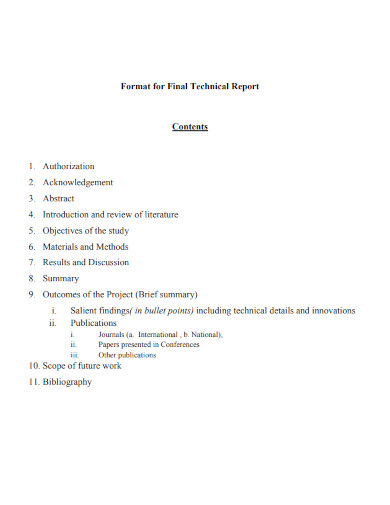 Format for Technical Report
