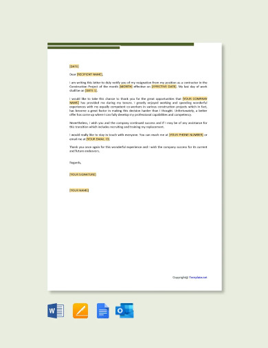 Free Contractor Resignation Letter