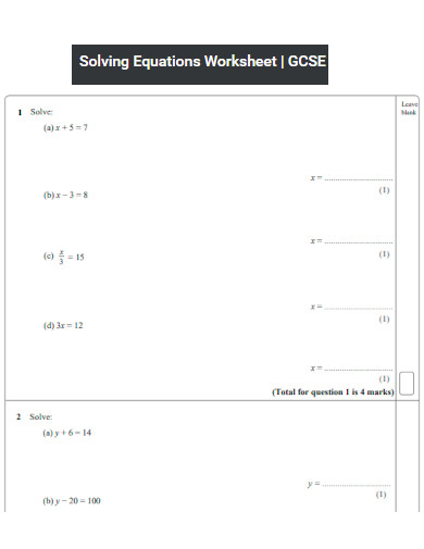 Gcse Solving Equations Worksheet