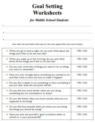 Goal Setting Worksheet for Middle School