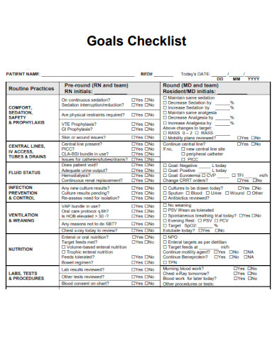 Goals Checklist Chart