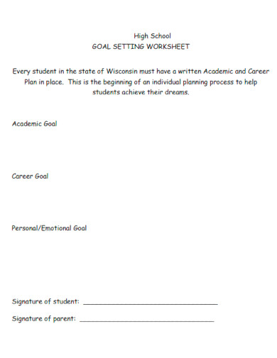 High School Goal Setting Worksheet