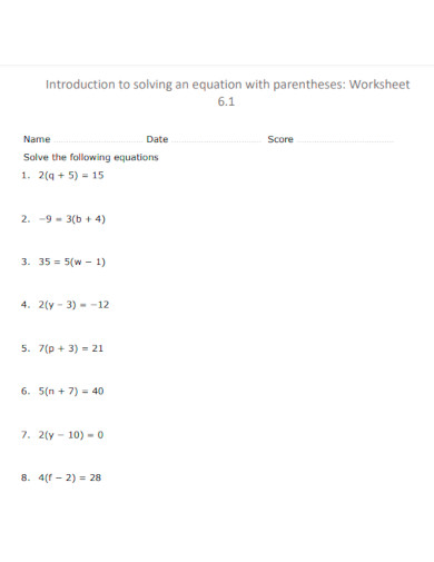 Introduction Solving Equations Worksheet