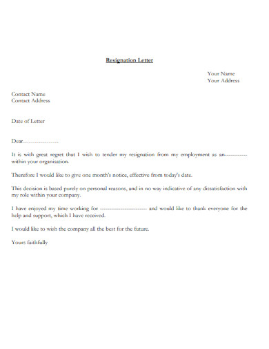 Job Employee Resignation Letter
