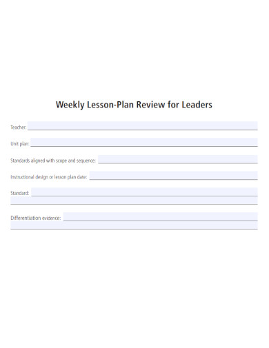 Leader Weekly Lesson Plan