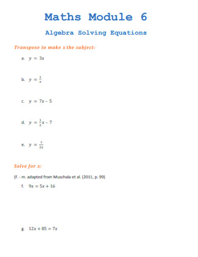 Math Solving Equations Worksheet
