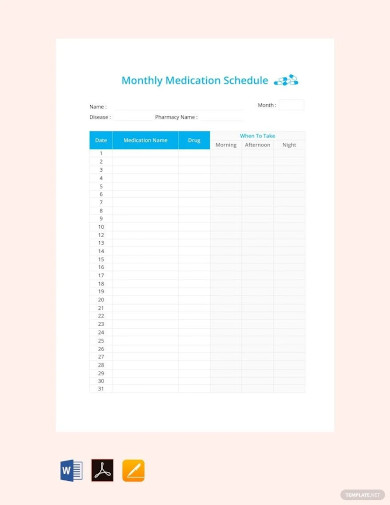Monthly Medication Schedule