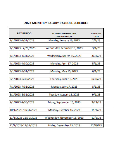 Monthly Salary Payroll Schedule