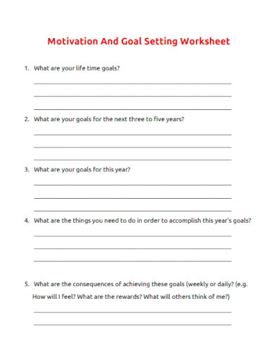 Motivation Goal Setting Worksheet