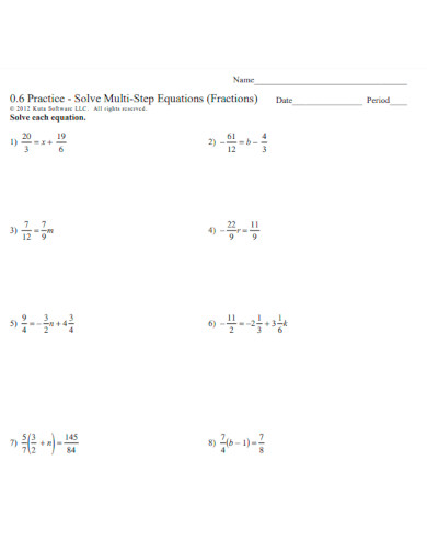 Multi Step Solving Equations Worksheet