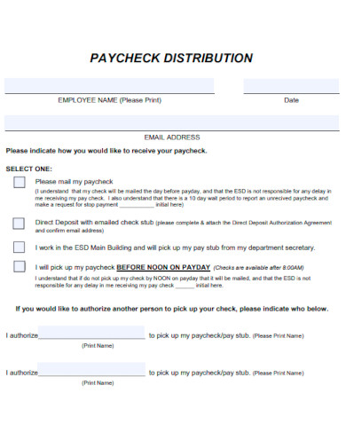 Paycheck Distribution Form