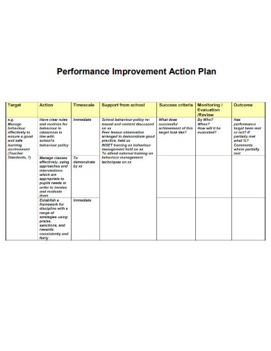 Performance Improvement Plan of Action 